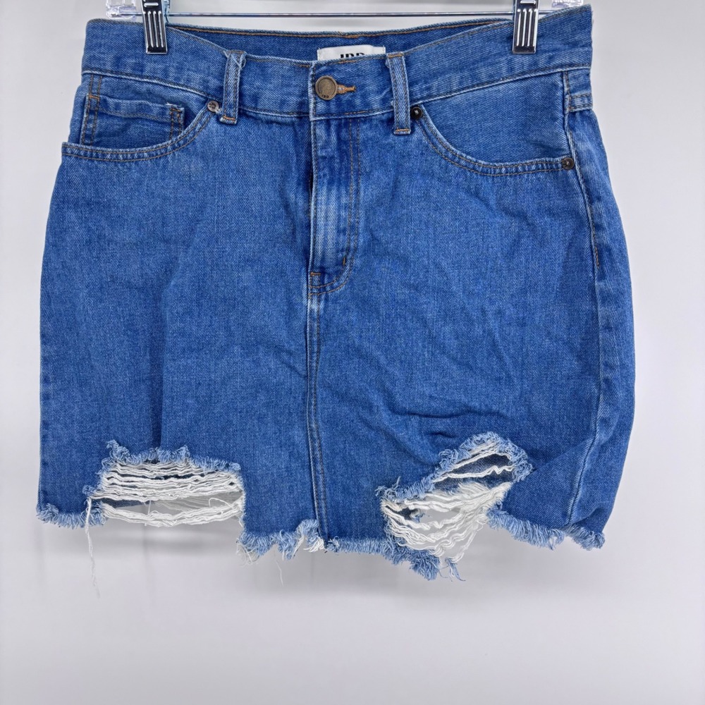 JBD Just‎ Black Denim Blue Distressed Ripped Mini Jean Skirt Women's